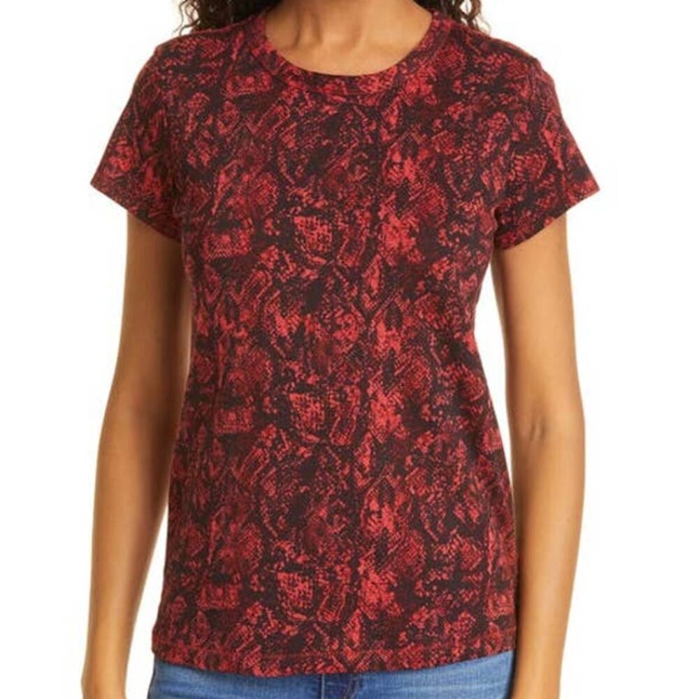 Rag & Bone NWT All Over Snake Print Red T-Shirt Size S Short Sleeve Round Neck